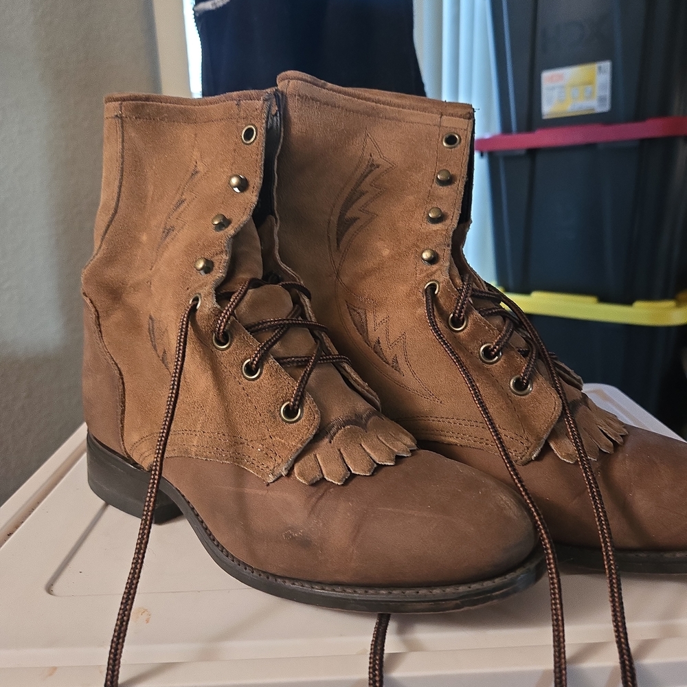 Pre-loved Laredo Brown Two-Tone Suede Lace-Up Fringe Boots